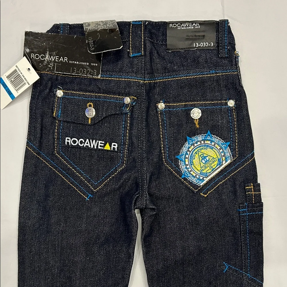 Rocawear Dark Denim Jeans with Yellow and Blue Stitching - Picture 7 of 12